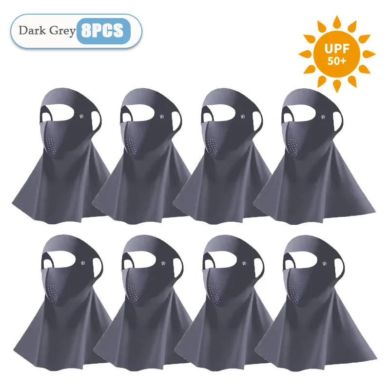 1-10PCS 3D Ice Silk Sun Face Mask Women UV Protection Cooling Breathable Dustproof Balaclava for Outdoor Sports Cycling Oasis Select Dark Grey-8PCS