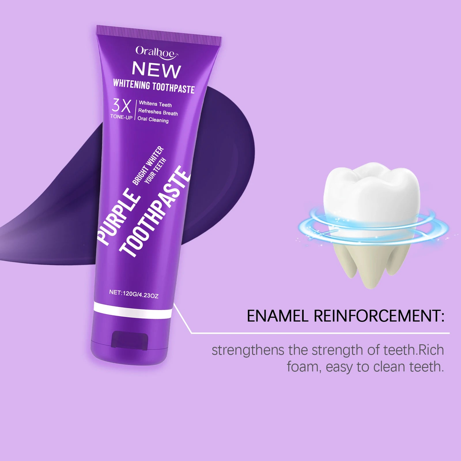 Purple Toothpaste Fluoride Free Stain Removal for Coffee & Tea Fresh Mint Flavor Teeth Whitening Natural Formula Deep Cleaning Oasis Select