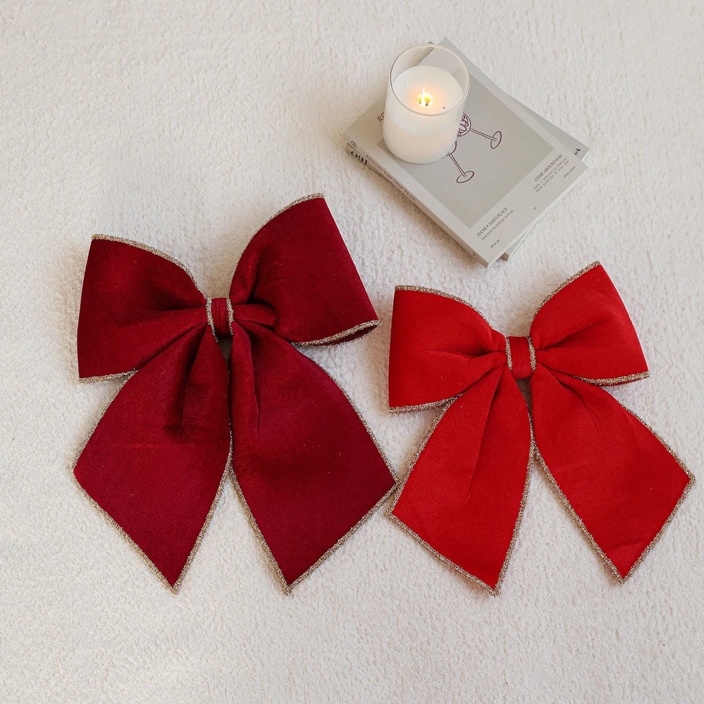 Red Velvet Gold-Edged Christmas Bow Christmas Tree Hanging Ornament Christmas Decorations Christmas Tree Decorations Oasis Select