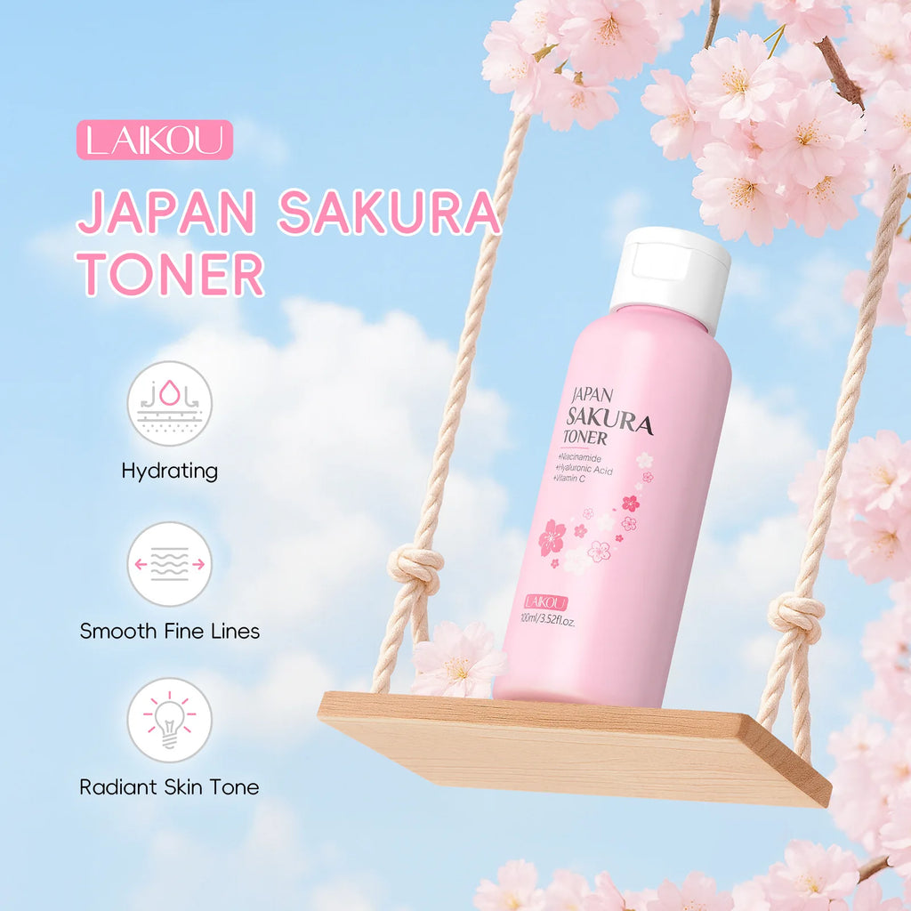 LAIKOU Japan Sakura Toner with Niacinamide Hyaluronic Acid Vitamin C 100ml - Moisturizing Refreshing Gentle Oasis Select