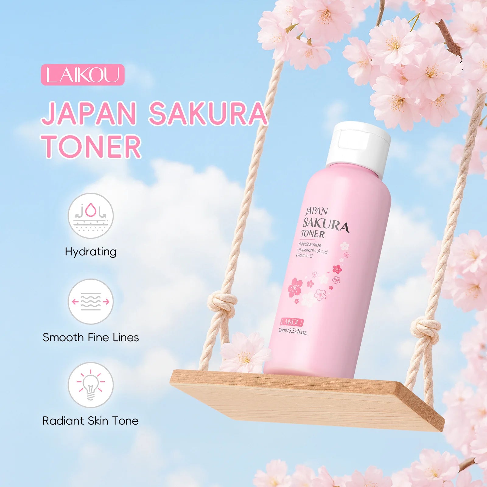 LAIKOU Sakura Toner – Niacinamide, Hyaluronic Acid & Vitamin C Facial Toner Oasis Select