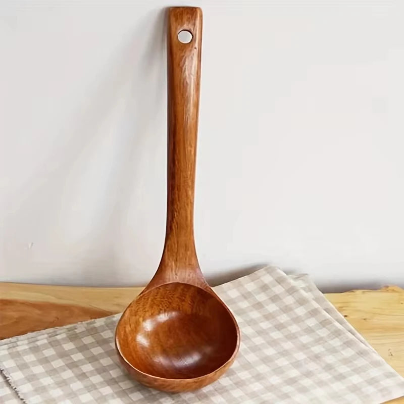 1pc Non-Stick Wooden Cooking Spoon,Daily Solid Anti-scalding Soup Ladle For Kitchen Oasis Select