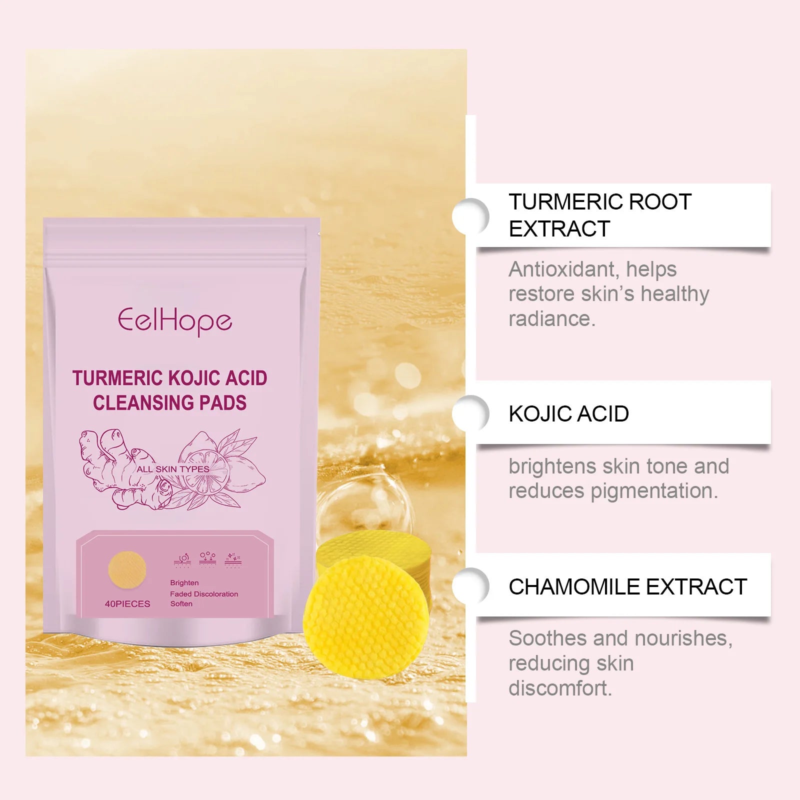 Turmeric Kojic Acid Cleansing Exfoliating Pads – Brighten Skin Exfoliating Cleansing Pads Oasis Select