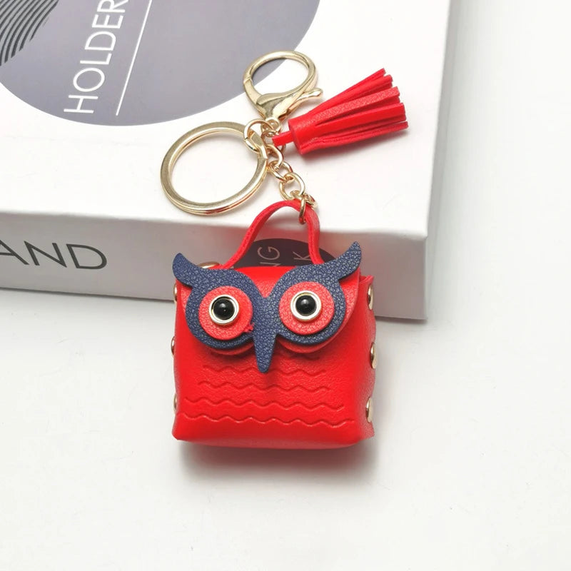SXH 1PC Cute Key Bag Owl Coin Purse Mini School Bag Car Key Chain Pendant Lady Wallet Leather Coin Purses Coin Purse Keychain Oasis Select D