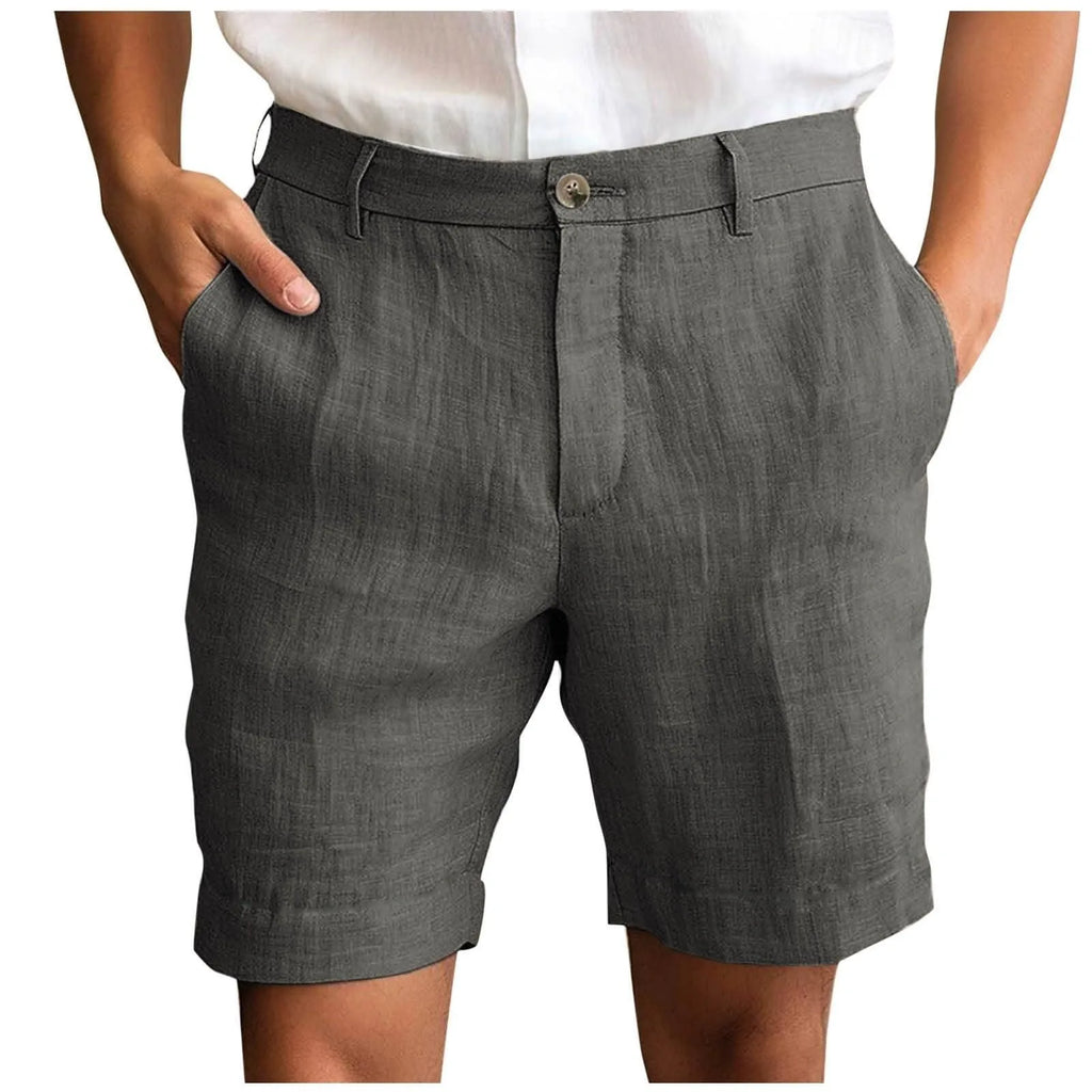 Summer Cotton Linen Shorts for Men Solid Casual Button Pocket Beach Shorts Men's Comfortable Simple Vacation Leiture Pants Oasis Select
