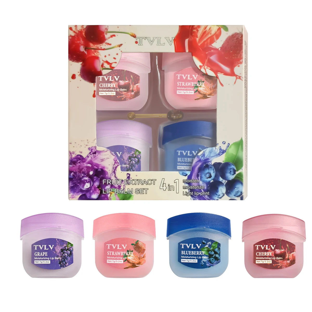 TVLV Fruit Extract Lip Balm Set – 4, 6 & 8-Piece Moisturizing Lip Balm Set Oasis Select 4PCS
