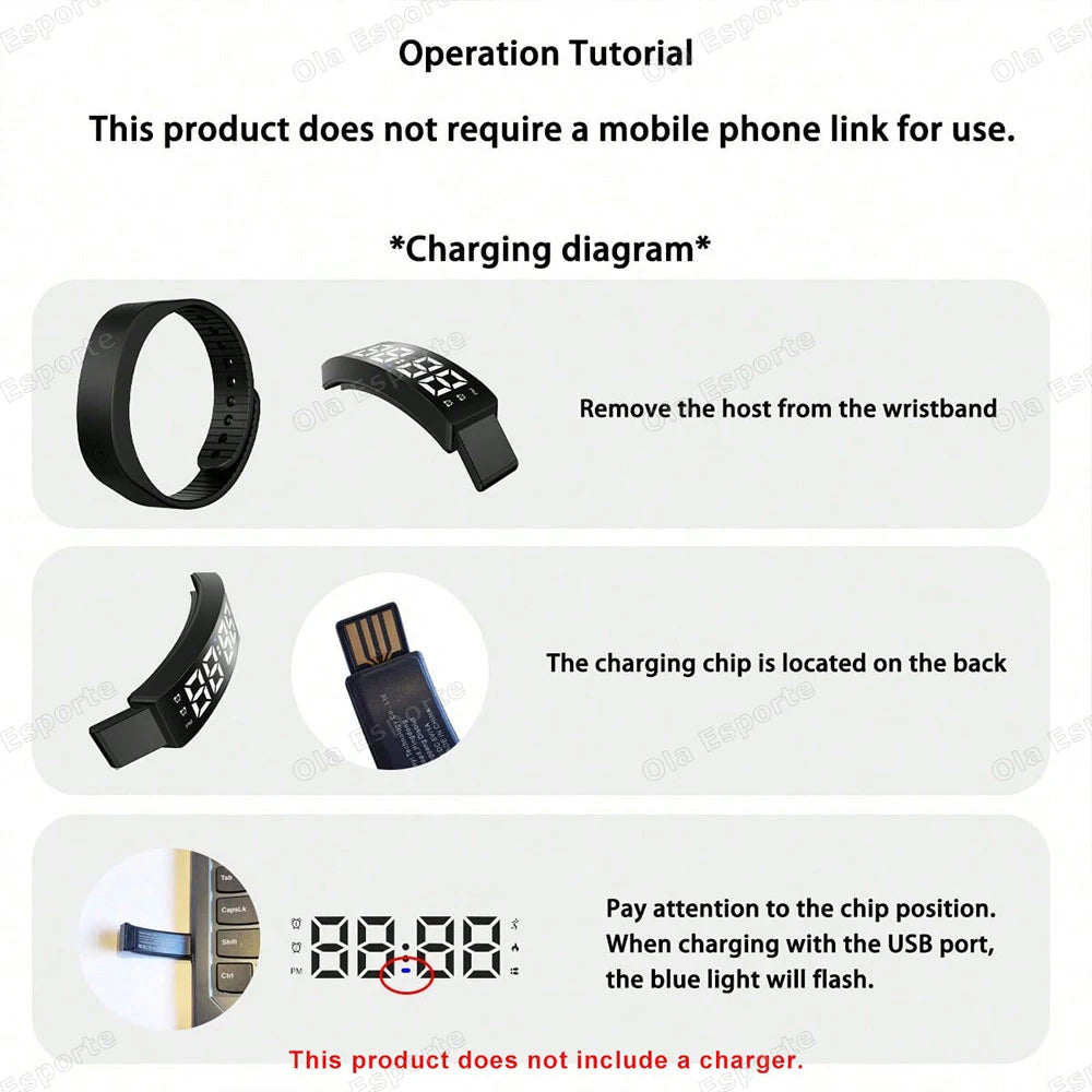 LED Fitness Tracker Bracelet – Pedometer, Alarm & Sleep Monitor
