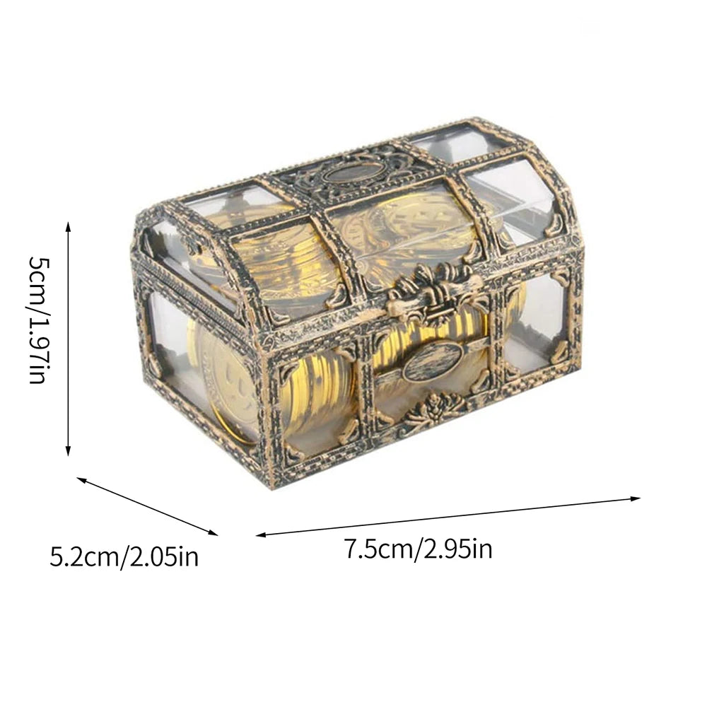 Retro Treasure Chest Mini Storage Box, Transparent Pirate Candy Jewelry Display Box, Suitable For Weddings, Parties, Birthday Oasis Select Bronze as picture shown