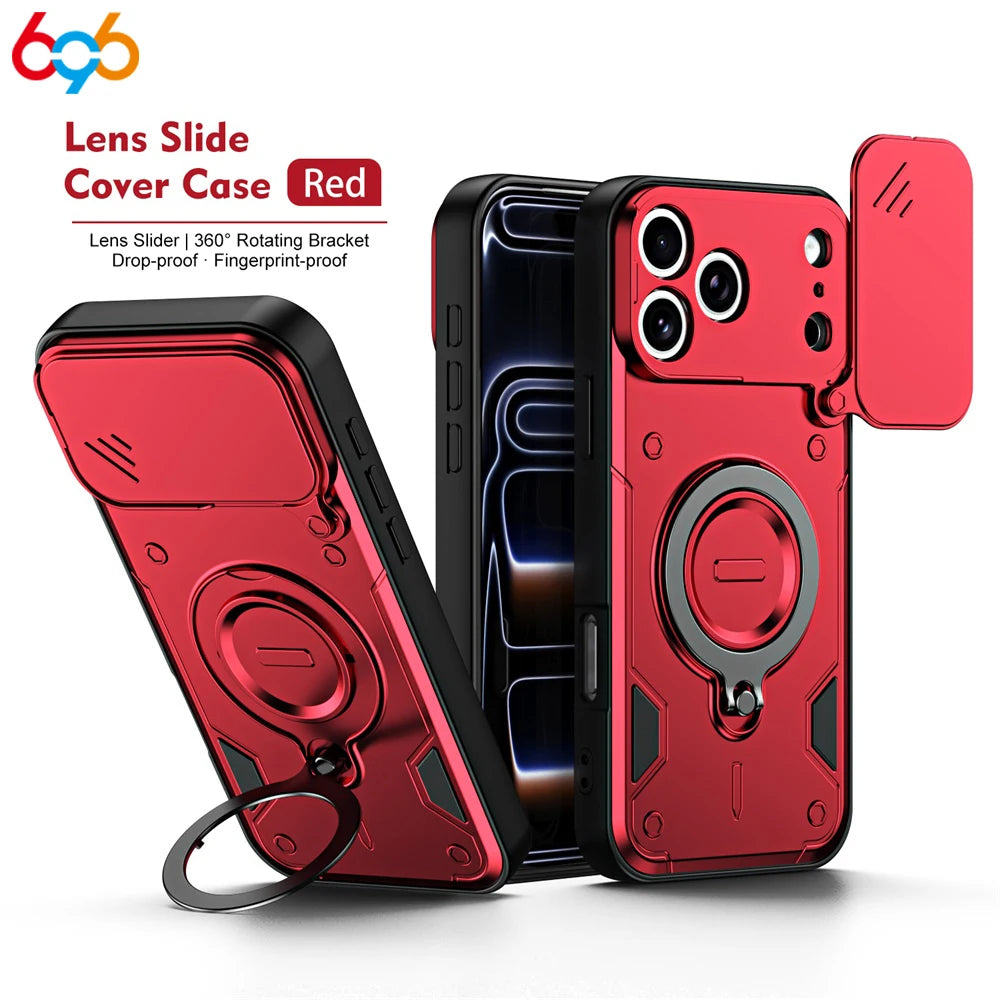 360° Rotating Magnetic Stand Armored Shockproof‌ Phone Case For IPhone 17 Pro Max 16 Slider Lens Skin Feel Slim Cover Man Lady Oasis Select RD iPhone 15 Pro