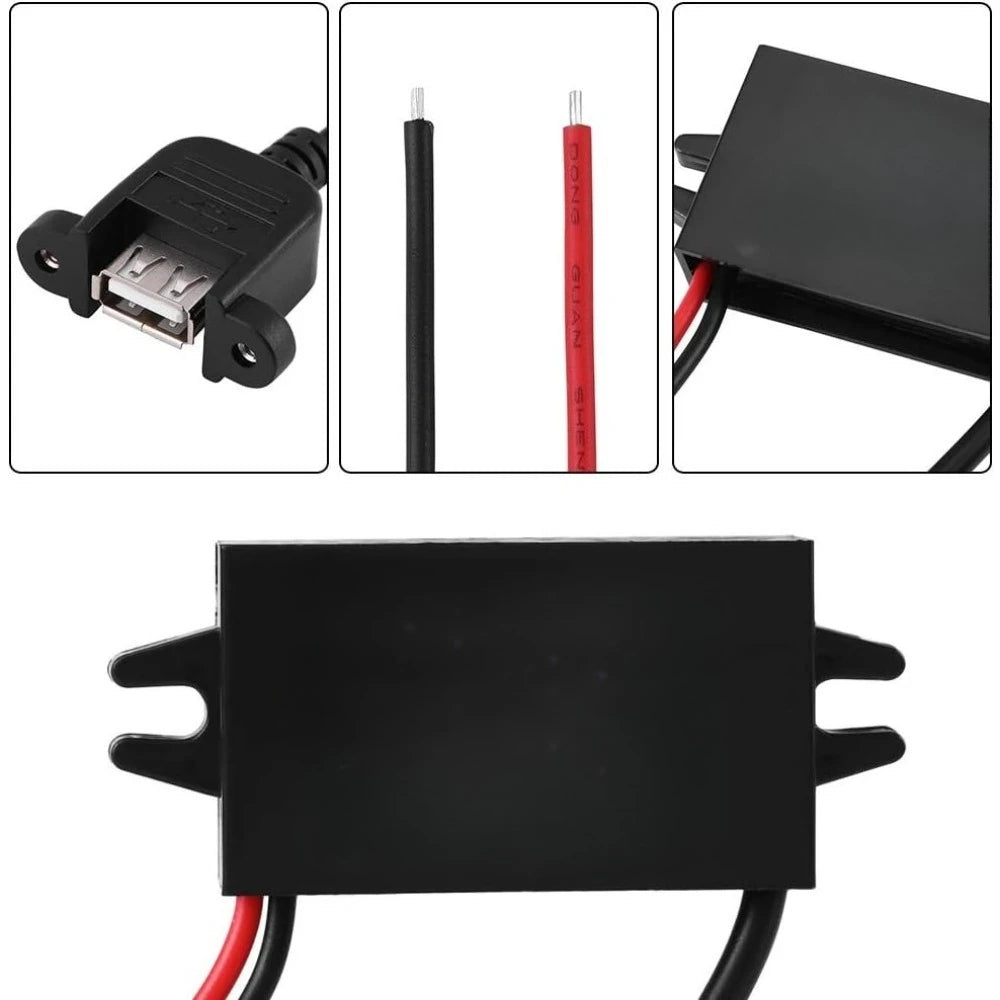 Car DC 12V To 5V 3A Step Down Converter Regulator With Female Panel Mount USB-IP67 Voltage Transformer Plastic Potting Housing Oasis Select