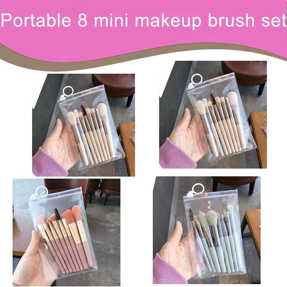 New Portable 8 Mini Makeup Brush Set 13cm Blue Pink Beige Green Soft Synthetic Wool Cosmetic Beauty Tools Oasis Select