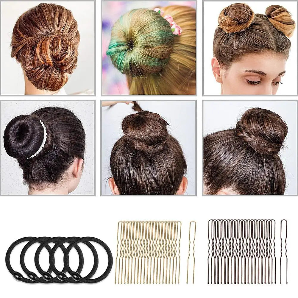 Donut Hair Bun Maker Set – Bands, Pins & 2 Donuts Included Hair Styling Set Oasis Select