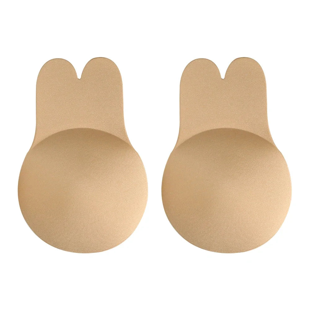 Women push up bras self adhesive silicone strapless invisible bra reusable sticky breast lift tape rabbit nipple cover bra pads Oasis Select Skin Color (9.5cm)