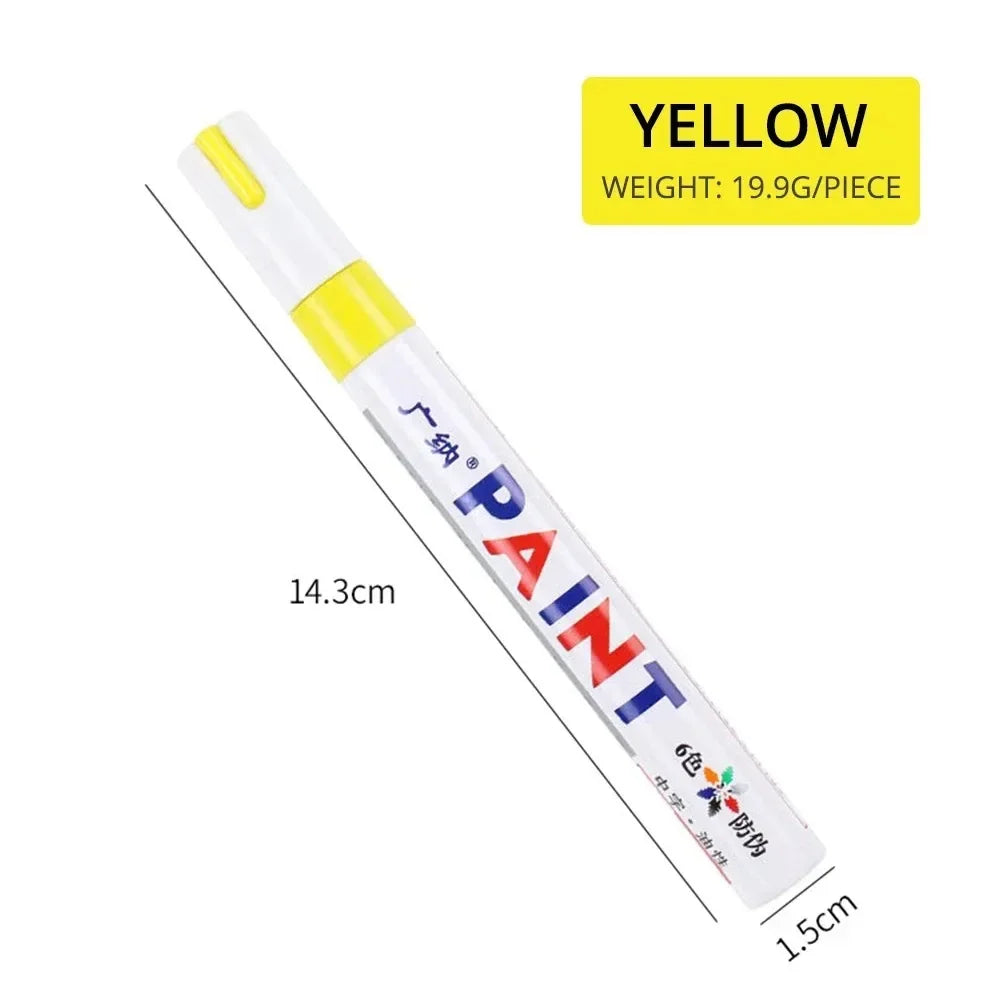 1/3PCS Car Paint Pen Waterproof Car Wheel Tire Oily Painting Mark Pen Auto Rubber Tyre Tread CD Metal Permanent Paint Marker Oasis Select Yellow