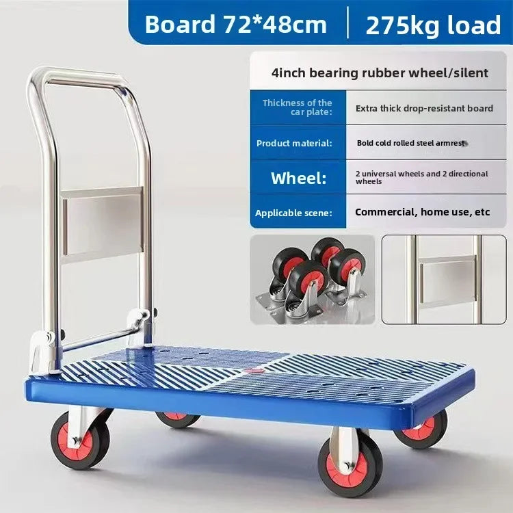 Trolley Folding Pull Goods Small Pull Truck Warehouse Trailer Portable Four Wheel Silent Handling Flat Truck Oasis Select Model 72D