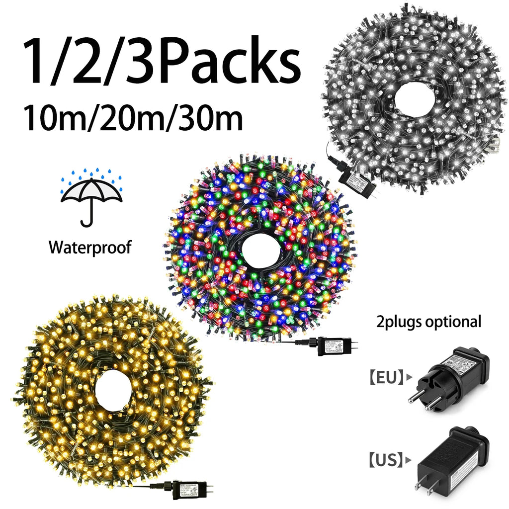 1/2/3Pcs LED String Light 10M/20M/30M Christmas Tree Fairy Outdoor Festoon 220V EU Plug/110V US Plug,Party Decor Lamp CW/WW/RGB Oasis Select