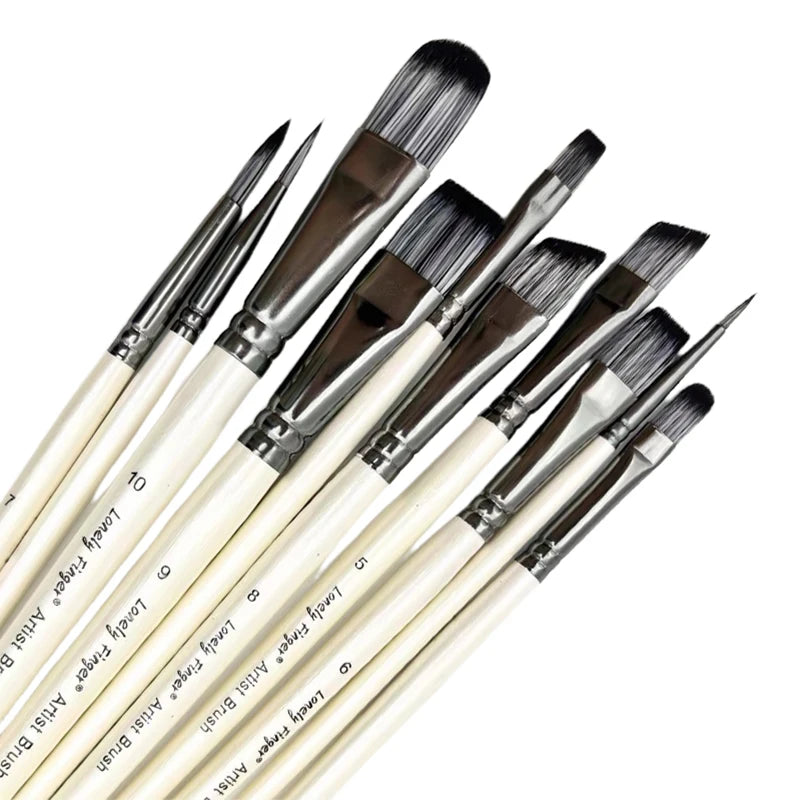 Paint Brush Set，10pcs Artist Brushes for Painting with Round,Flat,Angle,Filbert ,Professional Art Quality on Canvas, Wood, Face Oasis Select 10pcs White Grey