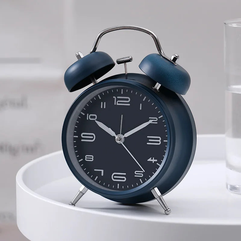 Alarm Clock Creative Metal Silent Night Light Fashion Multifunctional Personality Student Living Room Bedroom Bedside Bell Clock Oasis Select Navy