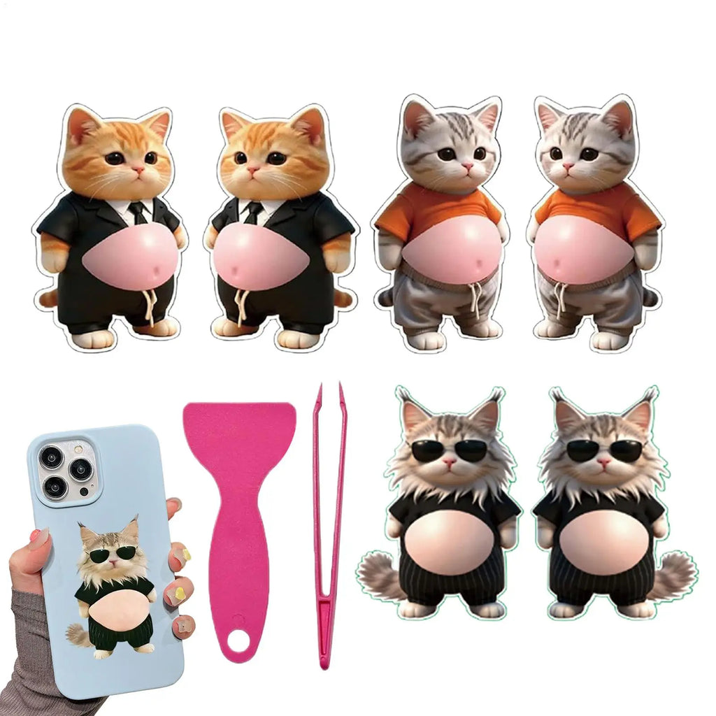 Cat Stickers 3D Belly Stickers Soft Silicone For Phone Case Car Decoration Children's Birthday Party Favor Festival Supplies Oasis Select