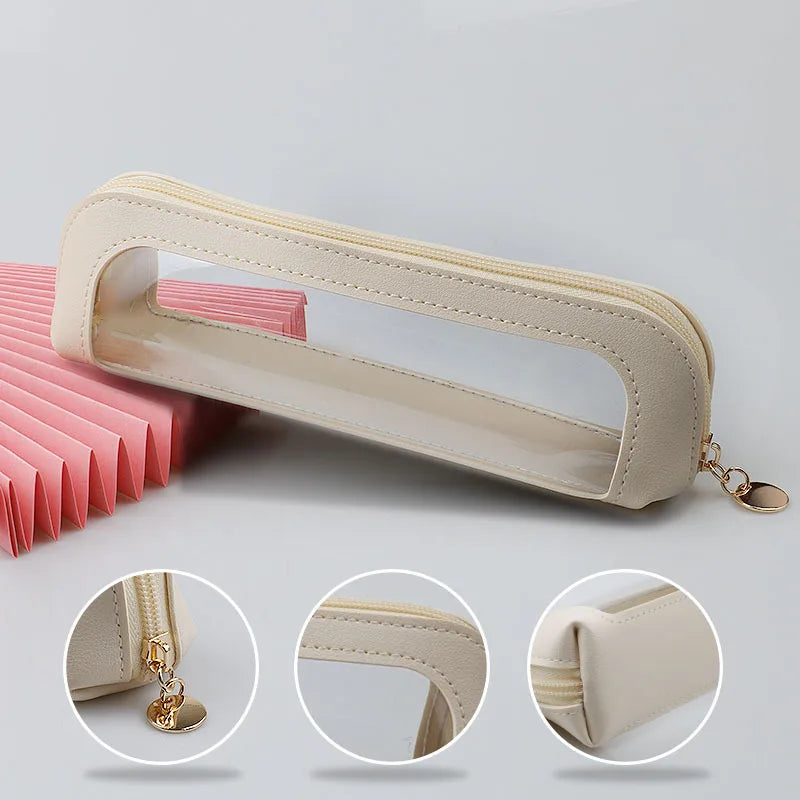 Transparent PVC Makeup Brush Storage Bag Portable Simplistic Large Capacity Eyebrow Pencil Eyeshadow Brush Bag with Window Oasis Select E