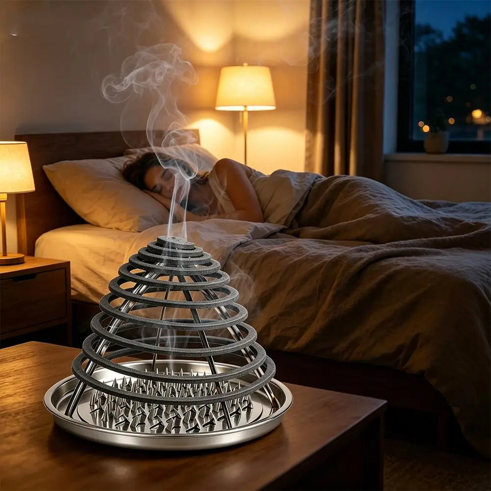 Stainless Steel Mosquito Coil Holder with Ash Tray & Cover