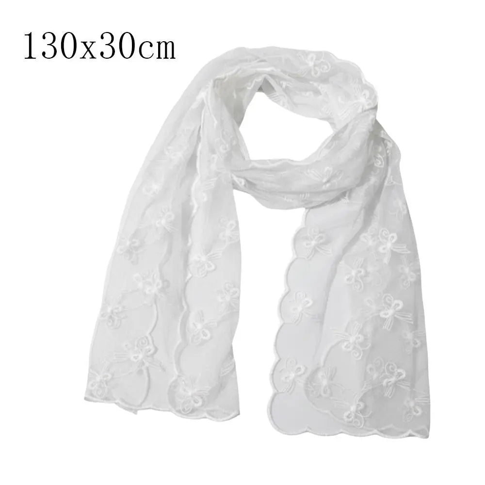 Retro Embroidered Flower Lace Scarf Breathable Mesh Long Sunscreen Shawl Lightweight Female Headscarf Spring Oasis Select