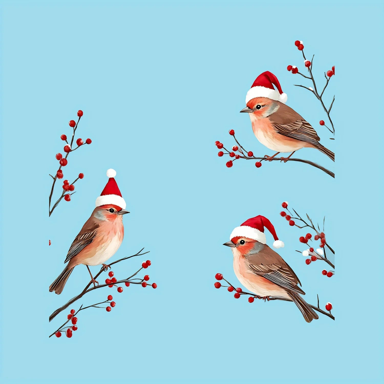 1PC Three Birds in Santa Hats Window Stickers Christmas Theme Red Berry Branches Decorative Wall Stickers for Glass and Window Oasis Select