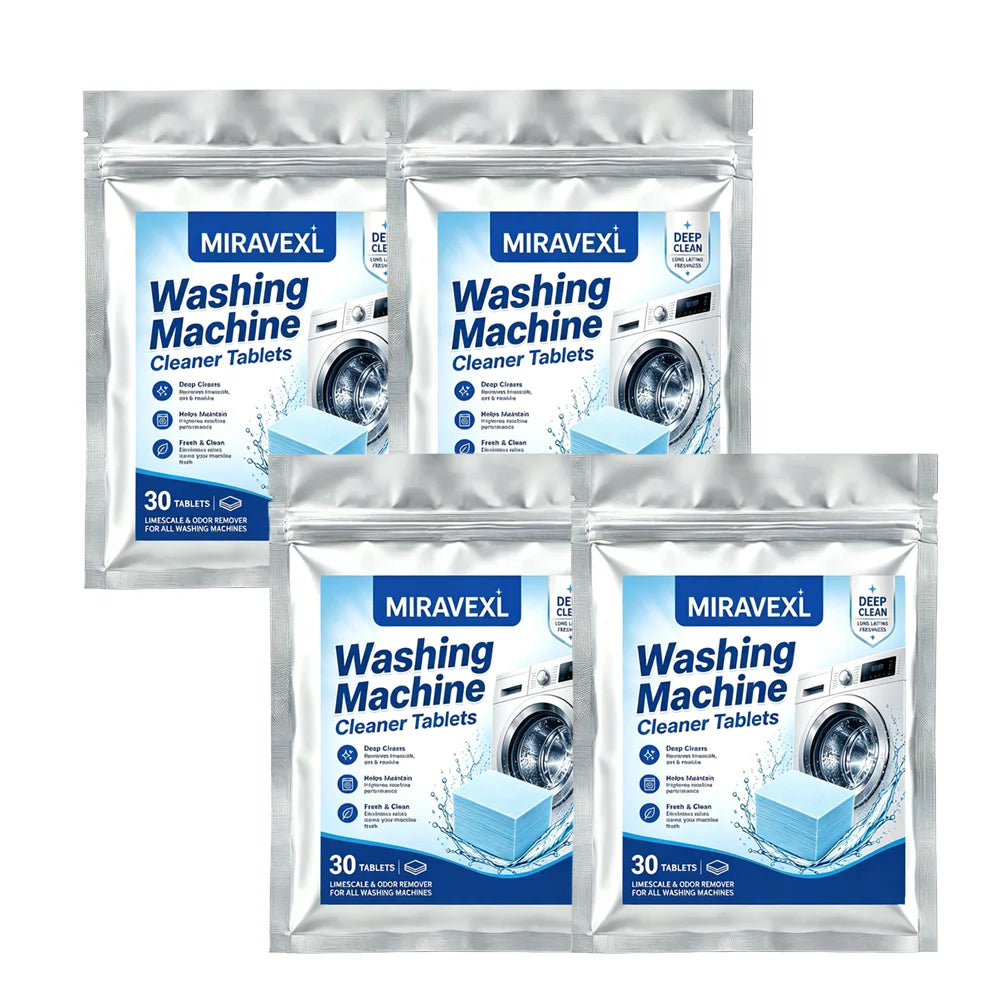 30Pcs Washing Machine Cleaner Tablets, Deep Clean Washer Tub Descaler Remove Limescale Mold Mildew Odor, Fit Front Load, etc. Oasis Select 4bags (120 pieces)