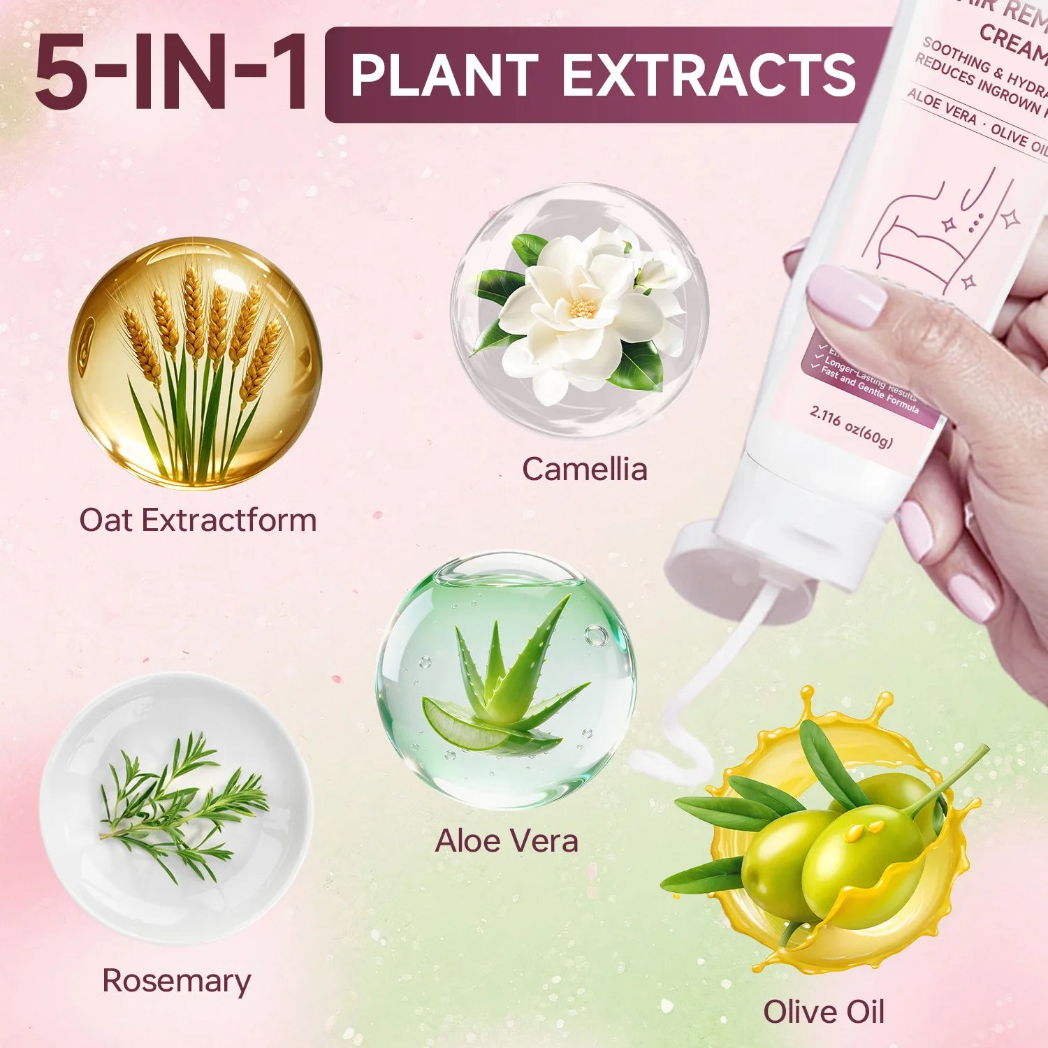 5-in-1 Hair Removal Cream – Aloe Vera & Olive Oil | 60g