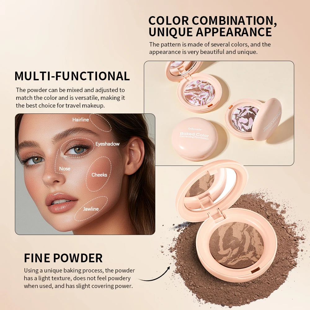 Lakerain Baked Color Correcting Foundation Long-Lasting Slight Covering Power Multi-Functional Setting Powder Facial Makeup Oasis Select