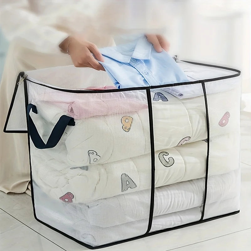 Large Transparent Storage Bag with Zipper &Handle,Heavy-Duty Plastic Suitcase for Clothes,Bedding,Travel,Moving,Seasonal Storage Oasis Select