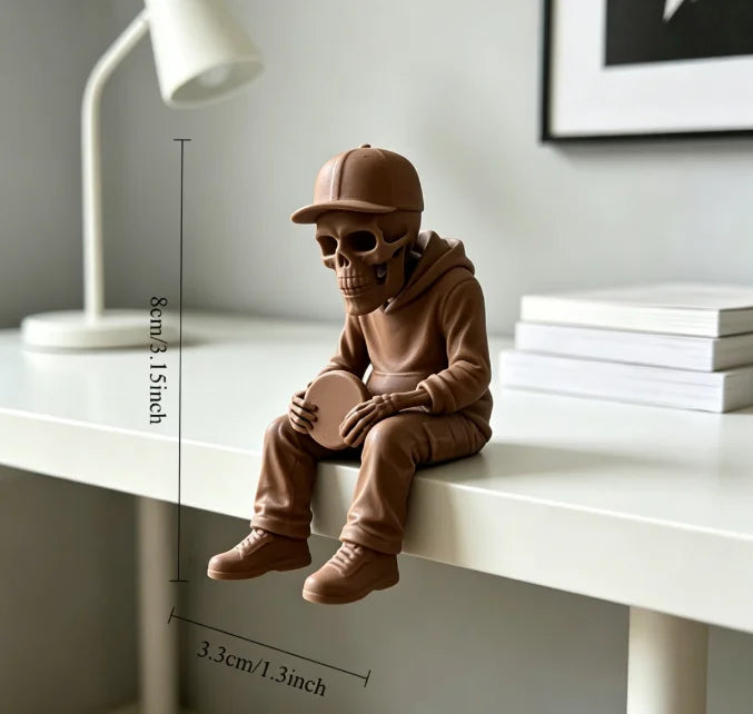 Frisbee Skull Figurine 3D Printing Casual Sitting Edge Sitter Statue Modern Gothic Ornaments for Home Office Desktop Shelf Decor Oasis Select Frisbee Brown 8x5.8x4.3cm