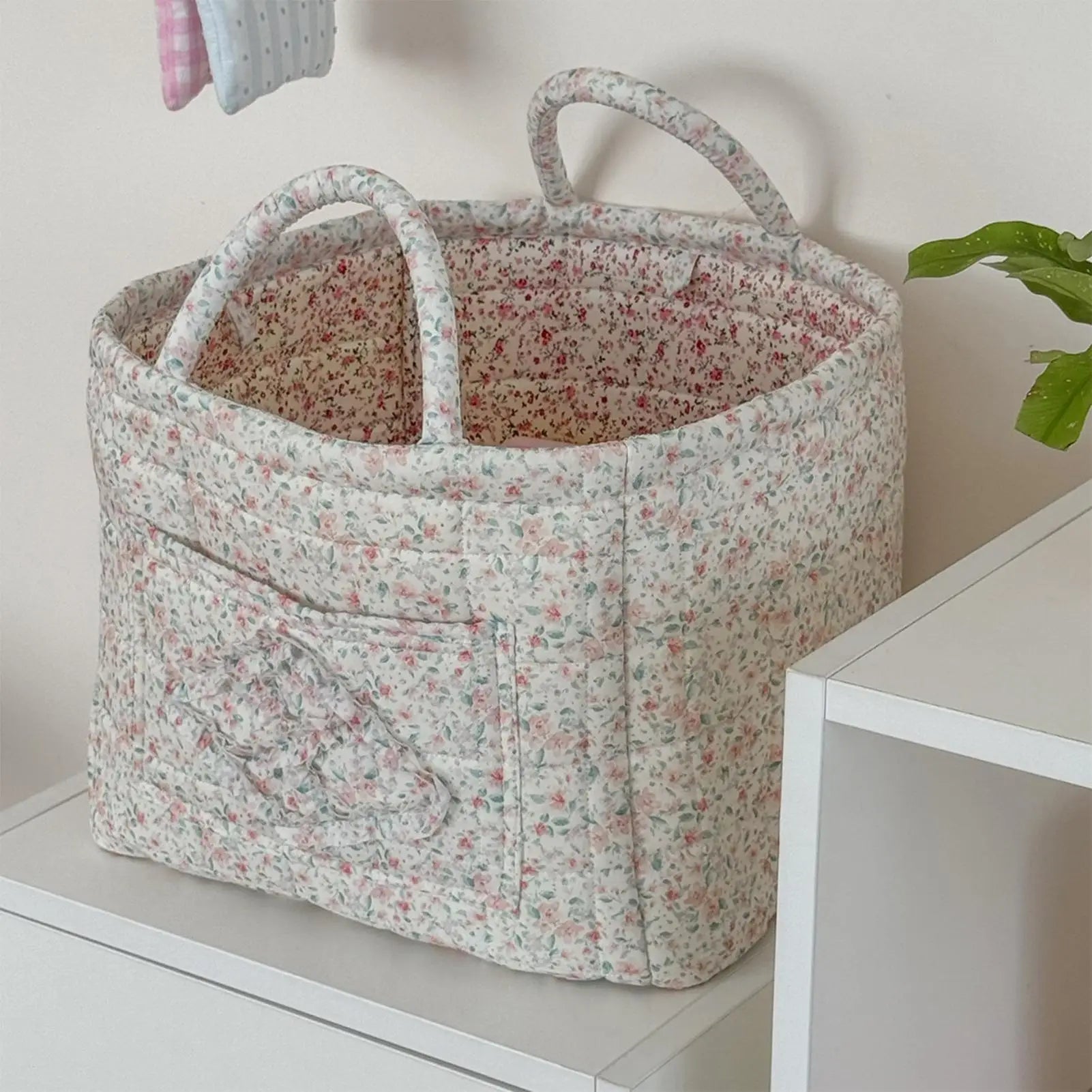 Floral Storage Basket Boho Quilted Tote Storage Organizer Basket For Snack Clothes Toys Foldable Storage Basket Organizer Oasis Select