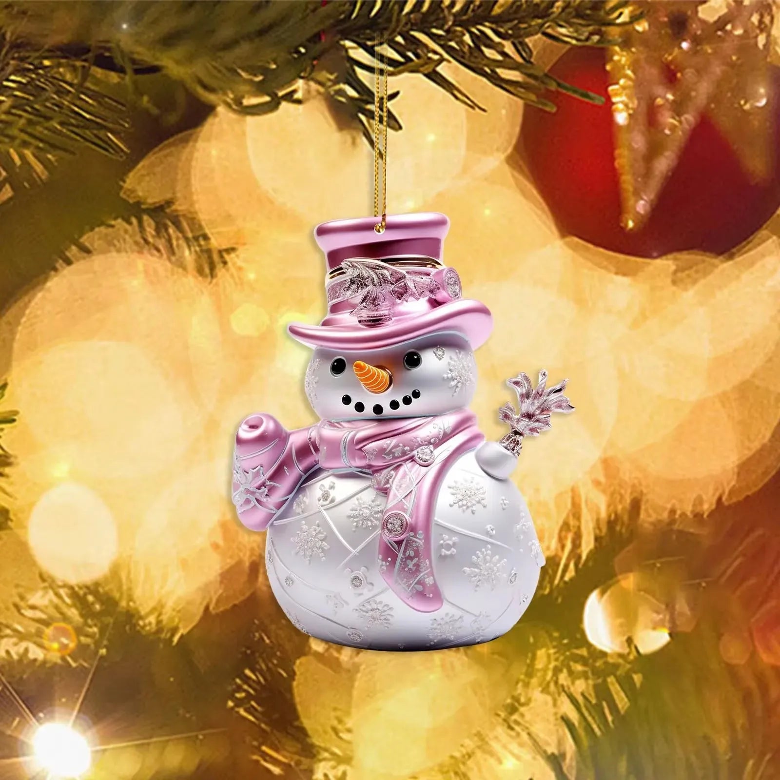 8cm Pink Snowman Hanging Pendants Christmas Decorations Xmas Tree Pink 2D Acrylic Ornaments Home Holiday Decoracion 2025 Navidad Oasis Select