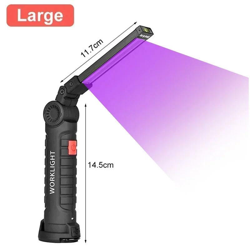 Multi-functional UV Flashlight USB Rechargeable Black Light Torch 5 Modes Emergency Red and White Light Flashlight Work Light Oasis Select 395nm uv light Long 1PC