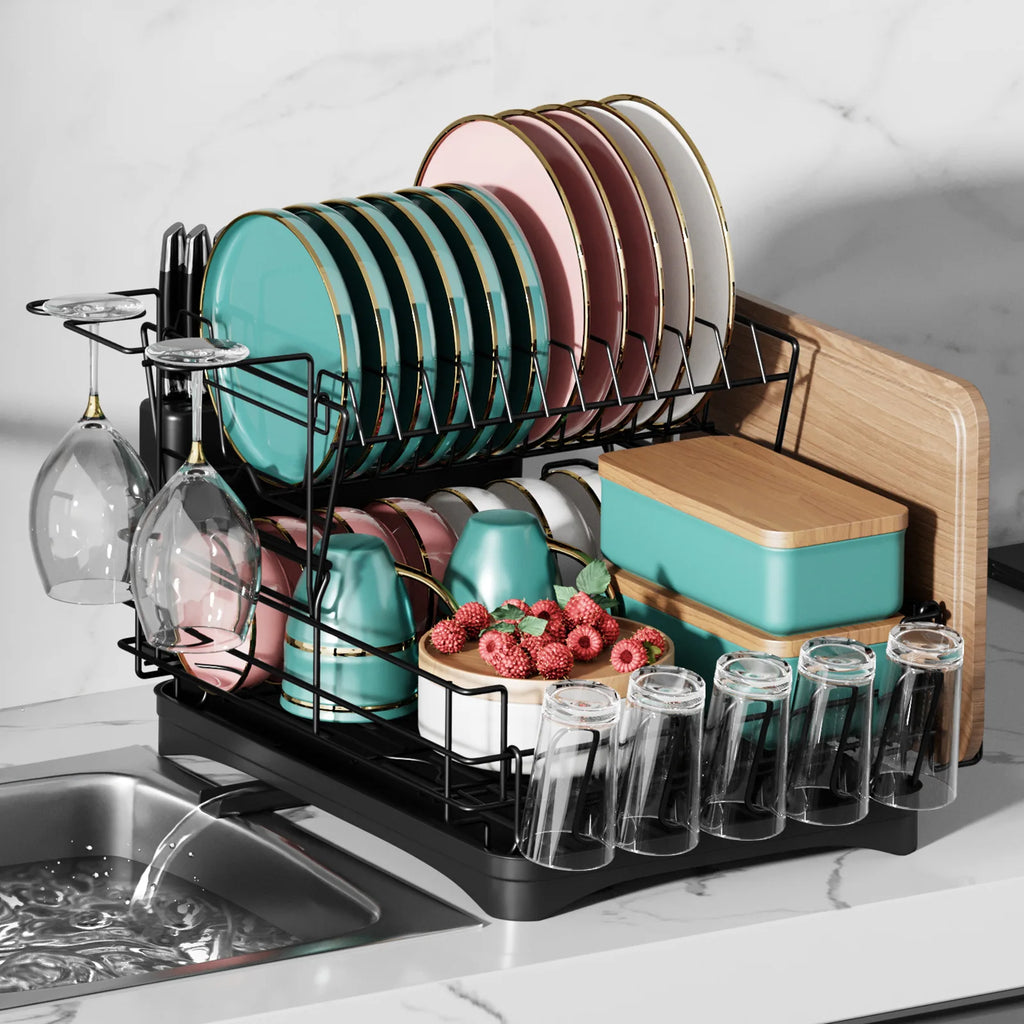 Dish drain rack Double-layer multifunctional bowl and chopstick storage rack Household kitchen water cup rack Oasis Select