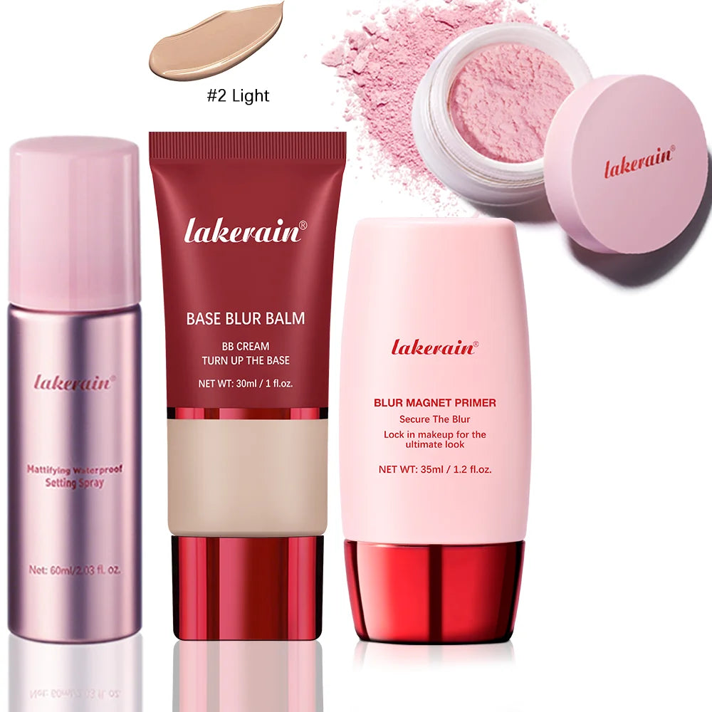 Ultimate Setting Powder Travel Size Set Blur Magnet Primer Setting Spray Base Blur Balm Waterproof Long-lasting Makeup Set Oasis Select 2 pink