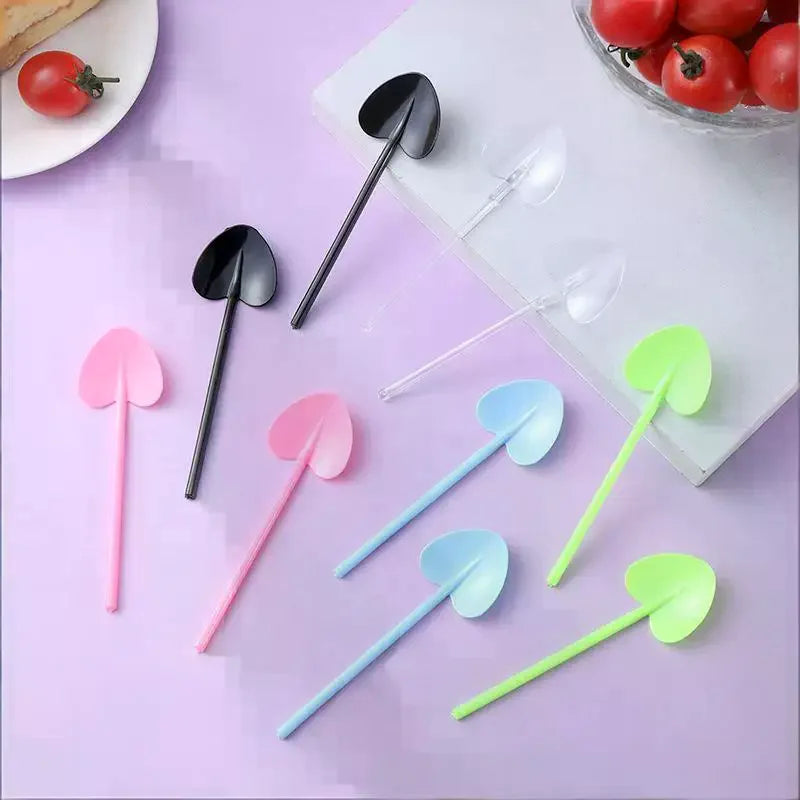 100pcs Heart Shape Disposable Spoons - Colorful Long Handle Dessert Spoons For Ice Cream, Cake, Pastry, Mooncakes | Cute Party Oasis Select
