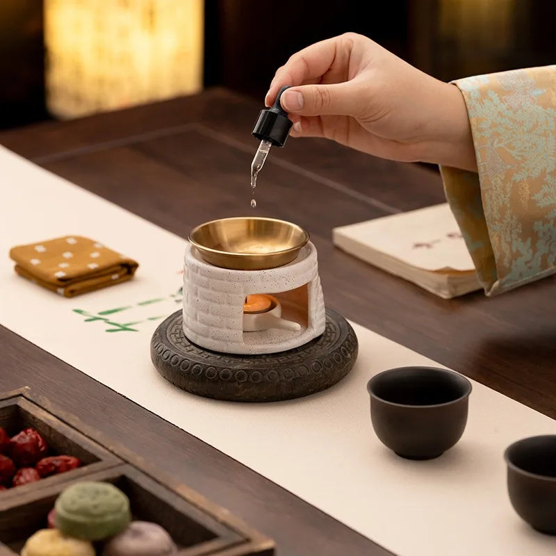 Indoor Aromatherapy Wax Warmer Ceramic Scent Diffuser Lamp Home Fragrance Heater for Essential Oils & Incense Powder Oasis Select