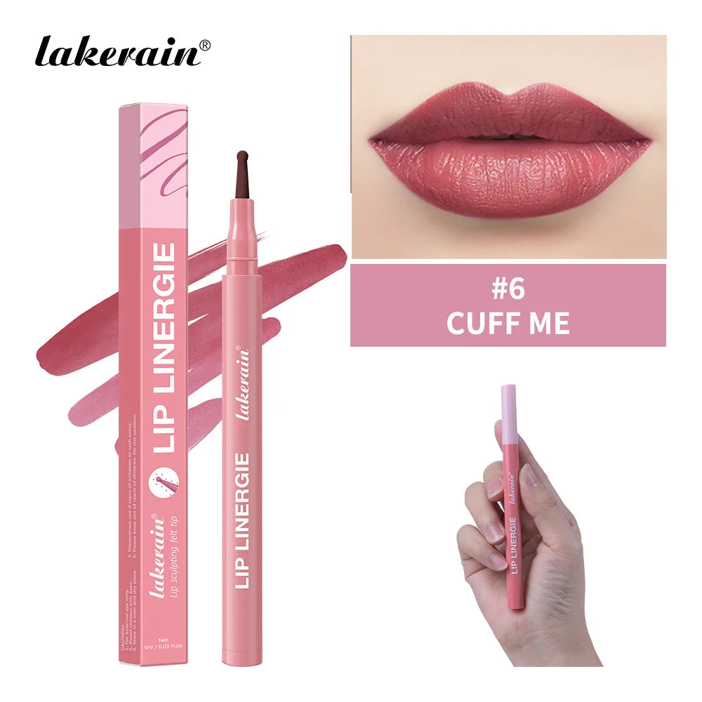 2-in-1 Lip Contour Lip Stain Pen Smudge-proof Non-stick Cup Moisturizing Lip Makeup Cosmetic Dual-Sided Tip Lip Stain & Liner Oasis Select Color 6