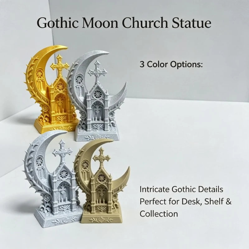 Gothic Moon Church Cross Statue 3D Printed Star Cathedral Art Sculpture Elegant Desktop Room Aesthetic Ornament Home Decor Gifts Oasis Select