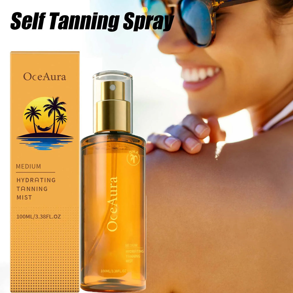 Self Tanning Spray Natural Sunless Tanner for Face Body Hydrating Lightweight Sunless Tanning Spray Natural Brown Tone Even Glow Oasis Select