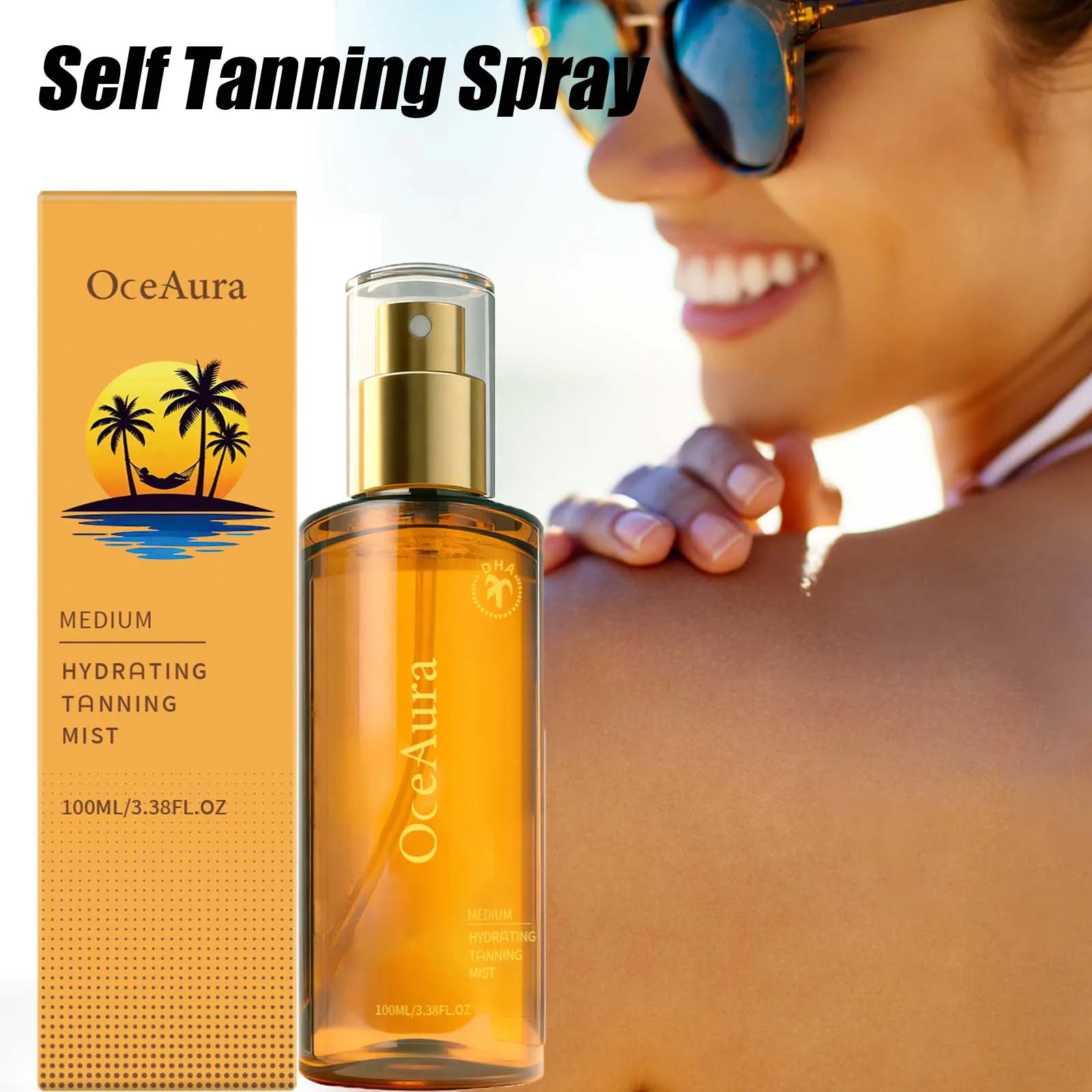 Self Tanning Spray Natural Sunless Tanner for Face Body Hydrating Lightweight Sunless Tanning Spray Natural Brown Tone Even Glow Oasis Select