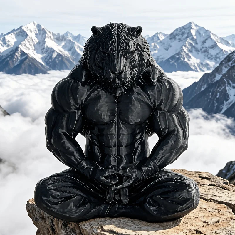 Meditating Tiger Warrior Figurine Muscular Black Anthropomorphic Tiger Sculpture Zen Animal Statue for Home & Office Decor Gift Oasis Select