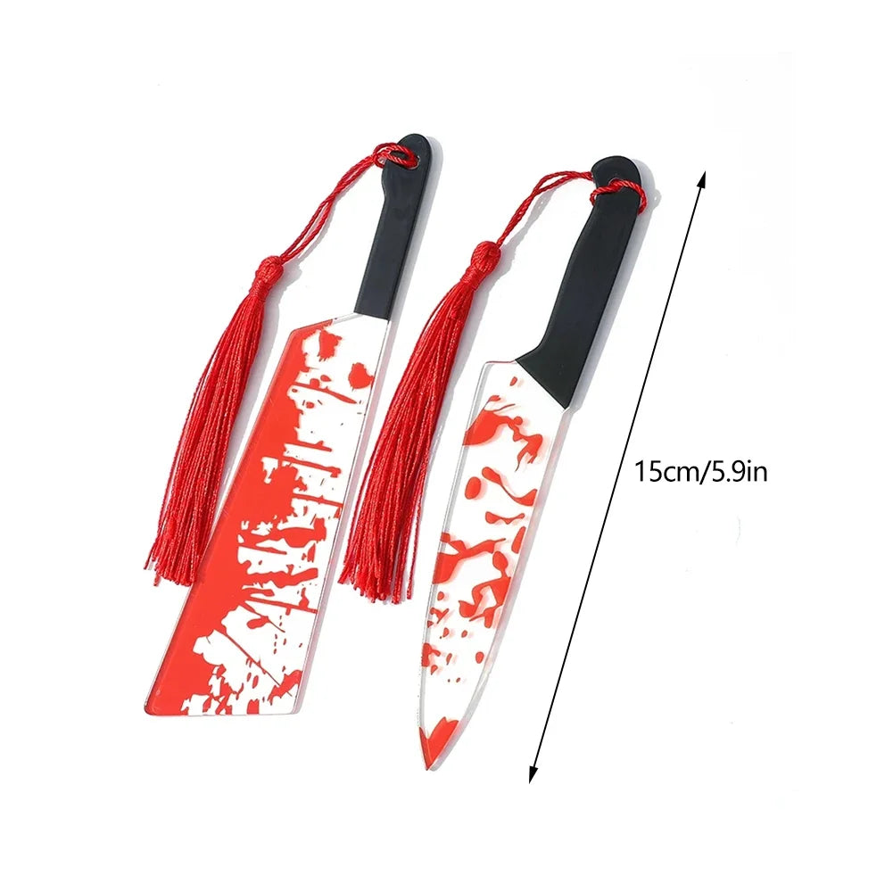 Acrylic Bookmark Horror Knife Clear Tassel Halloween Themed Series Chopper Saw Blood Halloween for Bookworms School Supplies Oasis Select