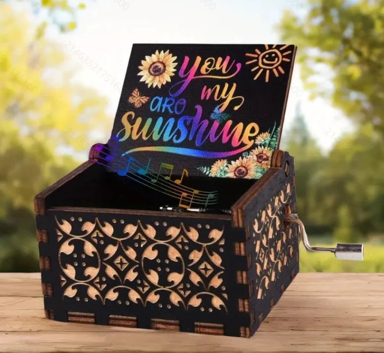 Wooden hand cranked music box, you are my sunshine music painting boutique gift, music box Oasis Select 1
