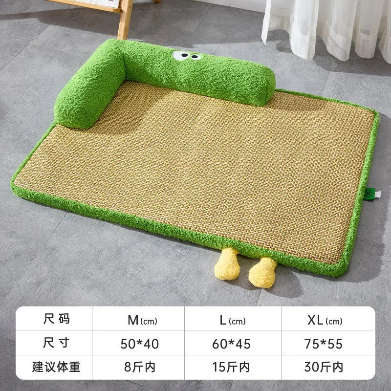 Summer Pet Cooling Mats - Rattan - Woven, Breathable & Heat - Dissipating | Detachable Washable Dog Cat Beds with Neck Guards Oasis Select Bilateral green M 50x40cm