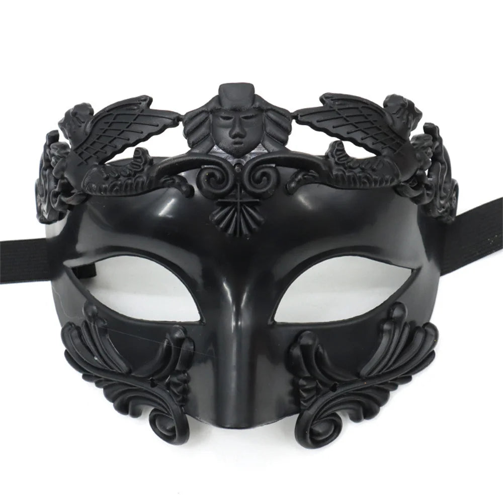 Men Masquerade Ancient Greco-Roman Warrior Eye Masks Halloween Party Cosplay Costume Accessories Sexy Half Face Mask Props Oasis Select Black