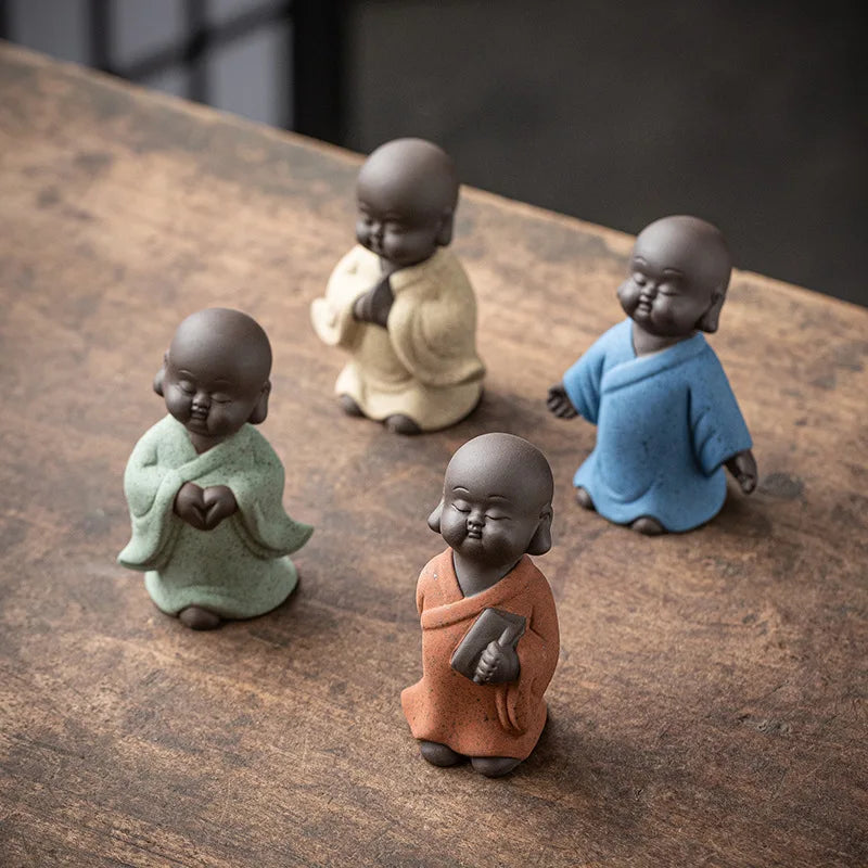 Creative Purple Clay Little Monk Zen Figure Cute Small Novice Desktop Decoration Tea Table Tea Ceremony Tea Pet Ornament Oasis Select