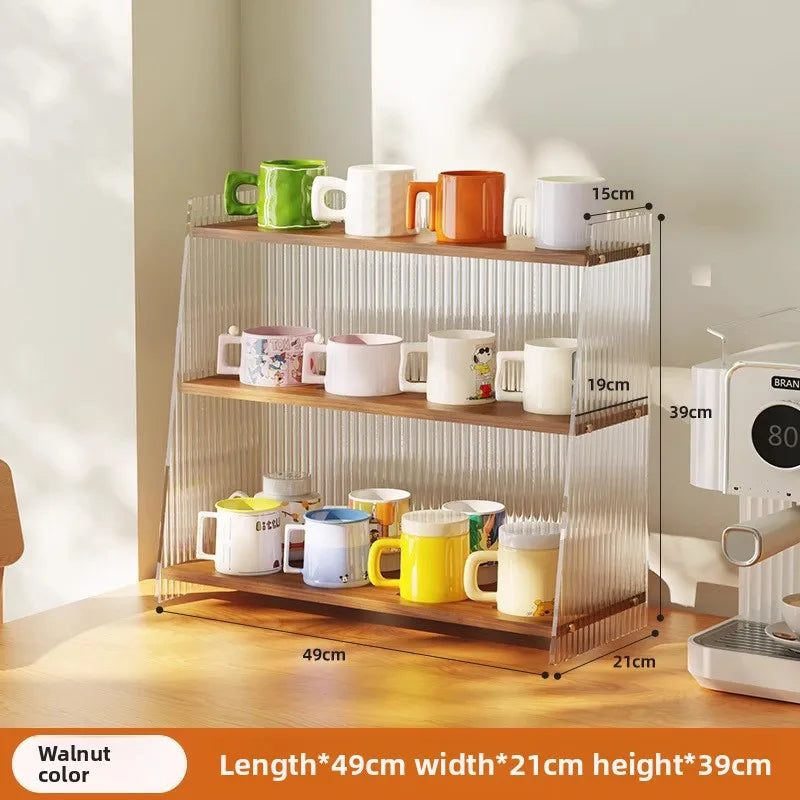 Multi-functional Desktop shelf Acrylic cup holder Water cup holder Household multi-layer storage rack sturdy and durable Oasis Select Walnut 49